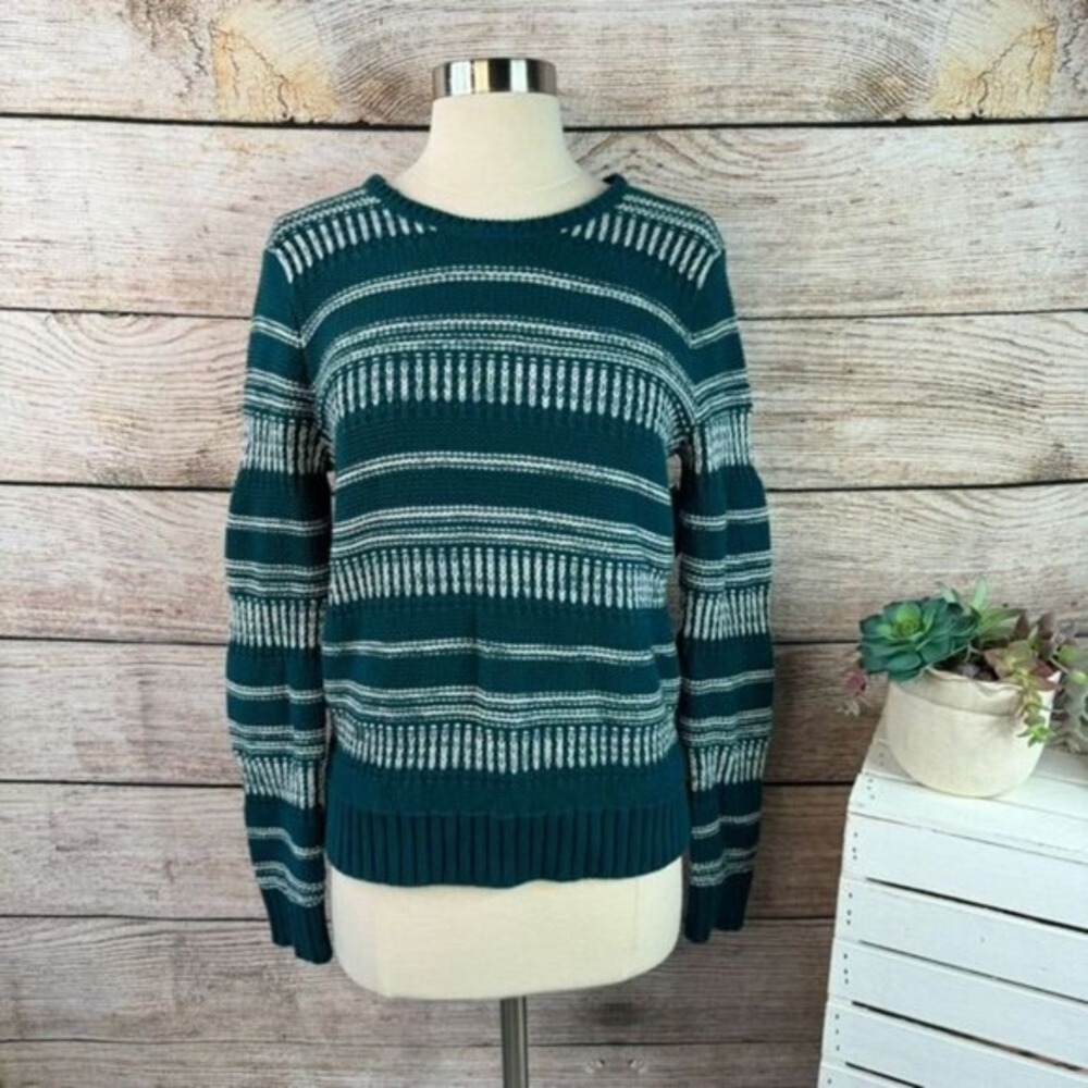 Banana Republic Sweater Womens S Striped Long Sleeve Knit Pullover Teal